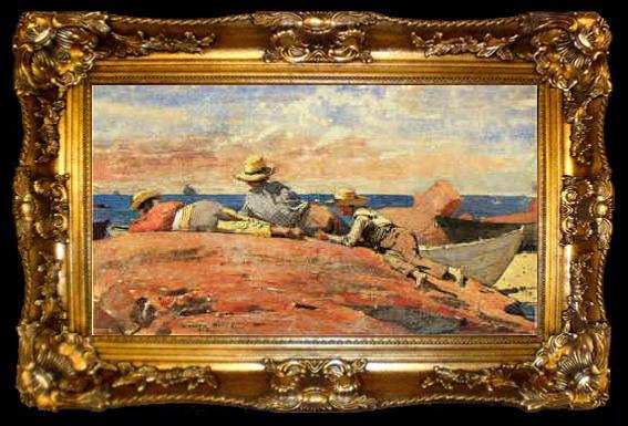 framed  Winslow Homer Three Boys on the Shore, ta009-2